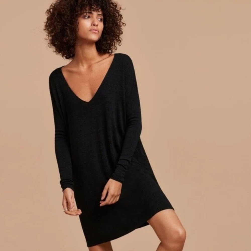 Wilfred Free Heather Gray V-Neck Long Sleeve Dress with Pockets - Picture 4 of 5
